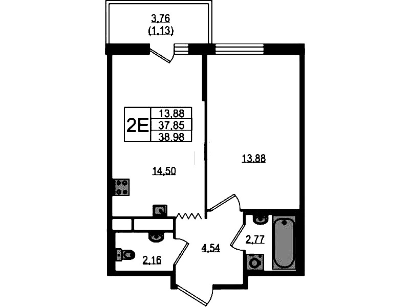 1-комнатная квартира 38.98 м², 12/12 эт., ЖК «UP! Квартал Воронцовский»